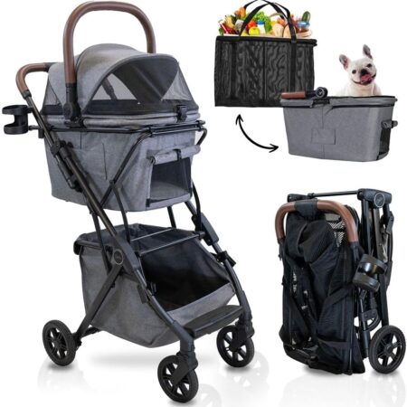 Luxury Pet Stroller & Personal Folding Shopping Cart on Premium Wheels – Lightweight Aluminum Frame – Removable Bassinet, Shopping Bag- Small to Medium Dogs & Cats ( Pet Bassinet)