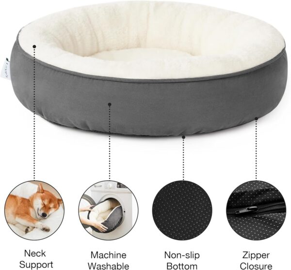 Round Donut Cat and Dog Cushion Bed, 30in Pet Bed for Medium or Large Dogs, Anti-Slip & Water-Resistant Bottom, Soft Durable Fabric Pet beds, Washable Calming Cat & Dog Bed Dark Grey