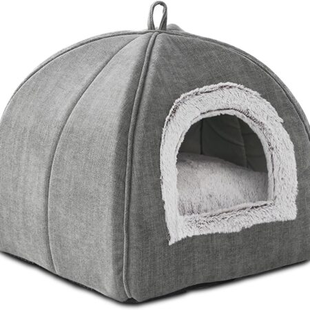 Cat Cave Beds for Indoor Cats-2-In-1 Cat Hole Bed,Soft and Warm Cat Tent Bed,Cat Teepee,Anti Slip Bottom Cat House,Folding Cat House Tent with Removable Washable Cushioned Pillow（Medium,Grey）