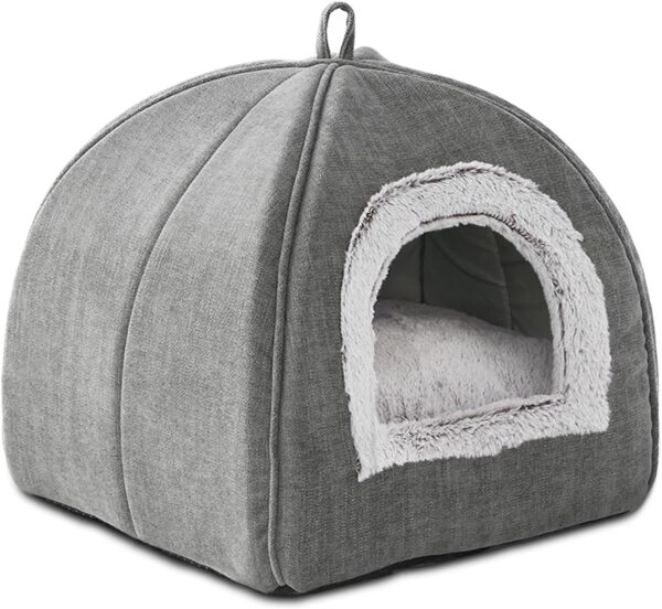 Cat Cave Beds for Indoor Cats-2-In-1 Cat Hole Bed,Soft and Warm Cat Tent Bed,Cat Teepee,Anti Slip Bottom Cat House,Folding Cat House Tent with Removable Washable Cushioned Pillow（Medium,Grey）