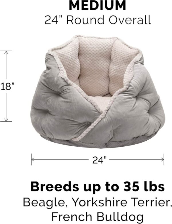 24" Round Pet Bed for Indoor Cats & Medium/Small Dogs, 100% Washable, For Pets Up to 35 lbs - Minky Plush & Velvet Hug Bed - Silver Gray, 24-inch