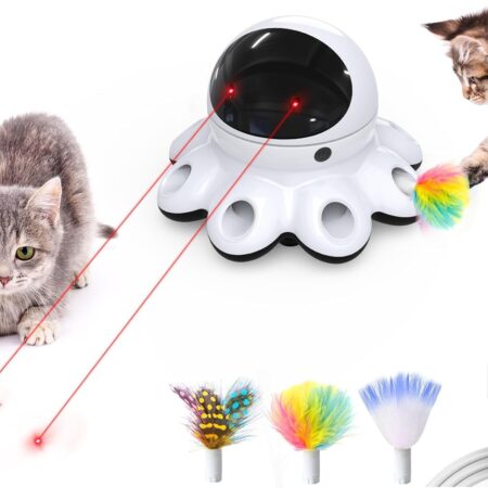 Cat Laser Toy, 2-in-1 Interactive Automatic Motion Activated Moving 8 Holes Whack A Mole Feather,  Rechargeable Electronic Smart Sensor Kitten Toys for Indoor Exercise