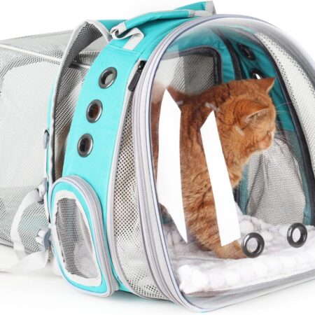 Cat Carrier Backpack, Bubble Dual Expandable Backpack Carrier, Pets and Small Dogs,Airline-roved, Designed for Travel, Hiking, Walking & Outdoor Use (Dual Expandable-Green)