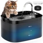 Cat Water Fountain, 84/2.5L Cat Fountain, Super Silent Pet Water Fountain, Activated Carbon Filter, Translucent Pet Water Dispenser Suitable for Multiple Pets Family (Black)