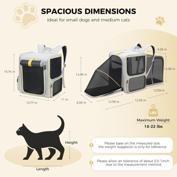 Cat Backpack Expandable Pet Carrier for Small Dogs Medium Cats Fit Up to 22 Lbs, Dog Backpack, Extendable Foldable Puppy Kitty Carrier for Travel, Hiking,Beige
