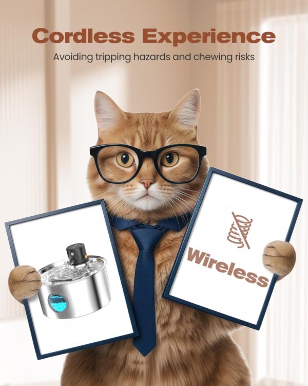 Cat Water Fountain Wireless Cordless: Cat Fountain Battery Operated - Stainless Steel Pet Water Fountain Rechargeable - 108oz/3.2L Automatic Cat Fountains for Drinking with Motion Sensor - Cats & Dogs