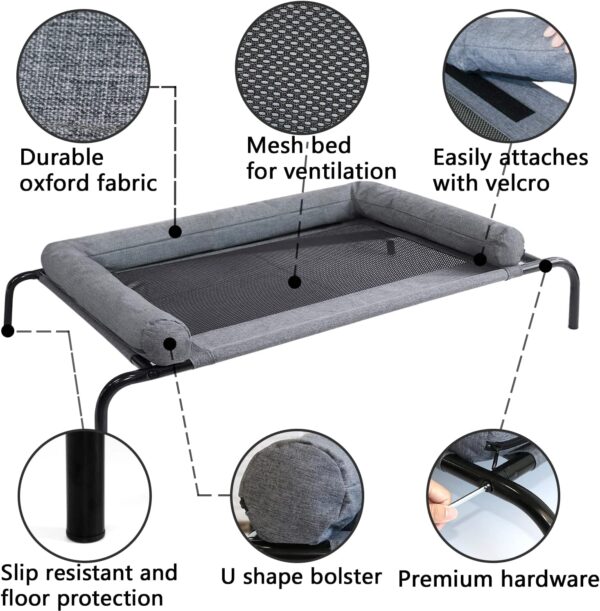 Cooling  Pet Cushion Bed Raised Dog Cots Beds for Small Dogs, Portable Indoor & Outdoor Pet Hammock Bed, Frame with Breathable Mesh and Removable Bolsters (42 Inch)