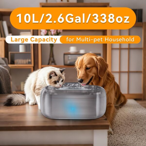 10L/2.6Gal/338oz Dog Water Fountain for Large Dogs, Dog Fountain Water Bowl, Pet Water Fountain with 5 Replacement Filters and 4 Cleaning Brushes (Black)