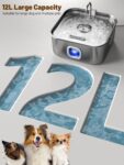 Dog Water Fountain Stainless Steel, 410oz/3.2Gal/12L Large Pet Water Fountain for Large Dog, Dog Water Bowl Dispenser with Water Level Window & LED Indicator, Super Quiet for S-L Dogs and Multi-Pet