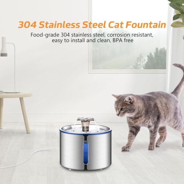 Cat Water Fountain,  84oz/2.5L Stainless Steel Pet Water Fountain, Automatic Dog Water Dispenser with Water Level Window, Ultra-Quiet Pump, Perfect for Cats, Dogs and Multiple Pets