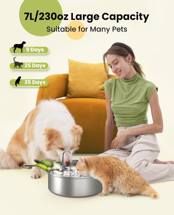 Dog Water Fountain for Large Dogs,7L/230/1.8G Stainless Steel Dog Fountain Super Quiet with Triple Filtration,Great for Large Dogs Cats and Multi-Pet Home