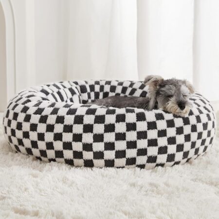 Donut Dog Beds for Small Dog, Round Cat Beds for Indoor Cats, Calming Pet Bed for Puppy and Kitty with Non-Slip Bottom, Cute Fancy Dog Bed with Extra Soft & Machine Washable Plush Fabric