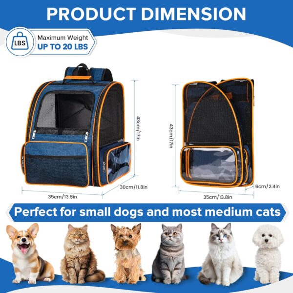 Cat Backpack Carrier for Medium Small Dog Cat up to 20lbs, Pet Carrier Backpack, Ventilated Mesh Soft Sided Dog Backpack Carrier for Travel, Hiking, Outdoor Use - Blue