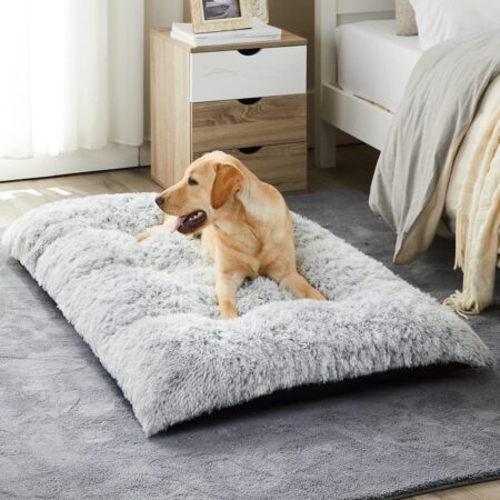 Dog Beds for Large Dogs, Plush Dog Crate Bed Fluffy Cozy Kennel Pad for Sleeping & Ease Anxiety, Washable Dog Mats with Anti-Slip Bottom for Large Medium Dogs