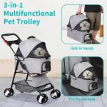 4 Wheels Dog Stroller with Detachable Carrier Folding Pet Strolling Cart for Small Medium Cats Puppies with Storage Basket Cup Holder, Gray