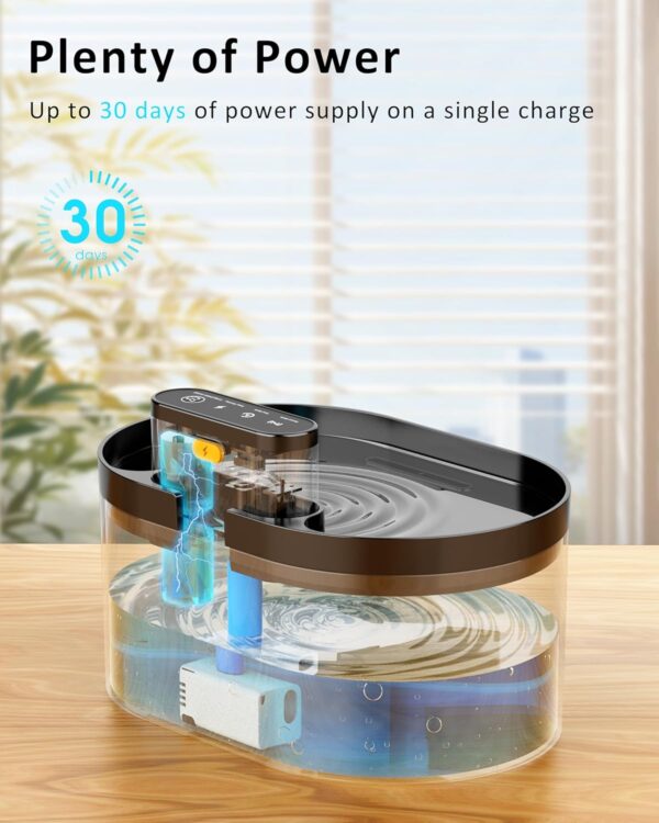 Wireless Cat Water Fountain: Pet Water Fountain Battery Operated, 74oz/2.2L Automatic Cat Water Dispenser，Rechargeable Drinking Fountain for Cats Indoor with Motion Sensor