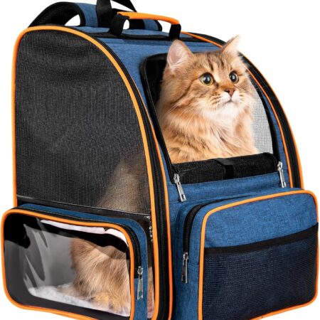 Cat Backpack Carrier for Medium Small Dog Cat up to 20lbs, Pet Carrier Backpack, Ventilated Mesh Soft Sided Dog Backpack Carrier for Travel, Hiking, Outdoor Use - Blue