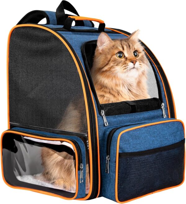 Cat Backpack Carrier for Medium Small Dog Cat up to 20lbs, Pet Carrier Backpack, Ventilated Mesh Soft Sided Dog Backpack Carrier for Travel, Hiking, Outdoor Use - Blue