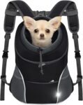 Dog Front Carrier Backpack, Adjustable Breathable Pet Carrier for Small Dogs, Ventilated Puppy Back Pack with Safety Belt, Lightweight Doggy Backpack for Hiking Outdoor (Black, M: 4.5-9 lbs)