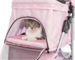 Foldable Pet Stroller for Cats and Dogs, Pet Carrier Strolling Cart with Weather Cover, Storage Basket, Cup Holder, Pink