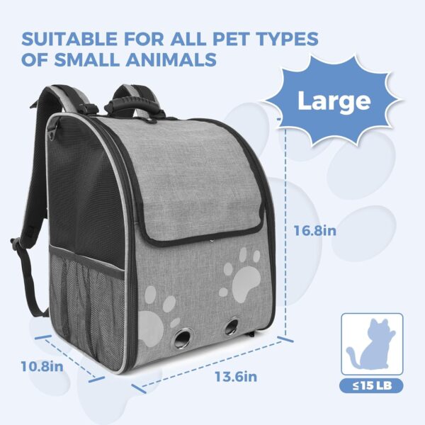 Cat Backpack Carrier for Small Dogs and Cats, Collapsible Breathable Dog Backpack Carrier with Safety Leash and Reflective Accents, Puppy Backpack for Pets Up to 15 LB, Ideal for Travel, Hiking, Grey