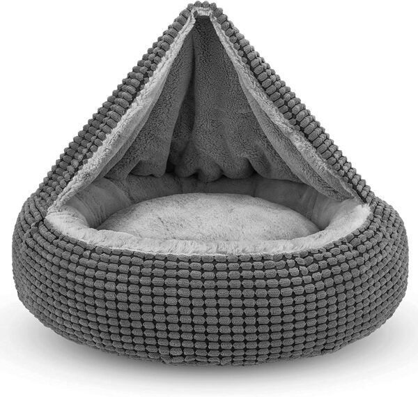 Dog Bed with Attached Blanket for Small Dogs or Cats, Soft Plush Cozy Donut  Hooded Pet Beds Washable. Round Puppy Bed Orthopedic, Calming Cat Cave Bed. Anti-Slip Bottom 26inch