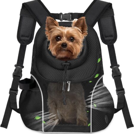 Pet Dog Carrier Backpack Small Dog Front Backpack Ventilated Mesh Dog Travel Back Pack with Safety Belt for Travel Hiking Cycling Outdoor Adventures (Size L: 10-14 lbs, Black)