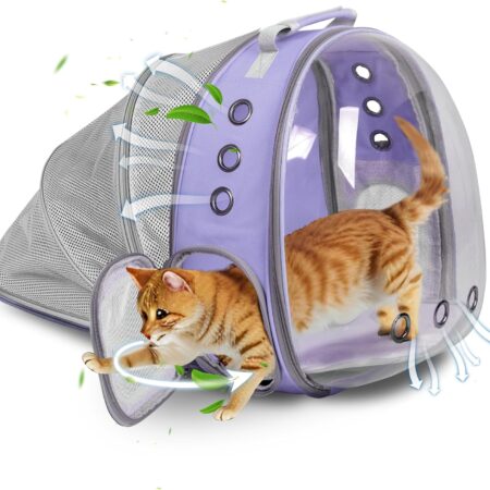 Cat Backpack Carrier Bubble Expandable Foldable Breathable Pet Carrier Dog Carrier Backpack for Large Big Cats Hiking, Travelling, Camping (Back Expandable-Purple)