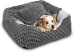 Dog Beds for Large Medium Small Dogs, Rectangle Cave Hooded Blanket Puppy Bed, Luxury Anti-Anxiety Orthopedic Cat Beds for Indoor Cats, Warmth and Machine Washable (35 inches, Grey)