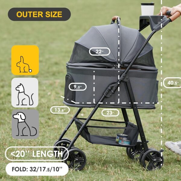 3 in 1 Folding Dog Stroller,  Pet Stroller for Small/Medium Dogs, Cat Stroller w/Removable Carrier, Car Seat, Sun Shades, Waterproof Small Dog Stroller, All Terrain Cat Stroller for 2 Cats