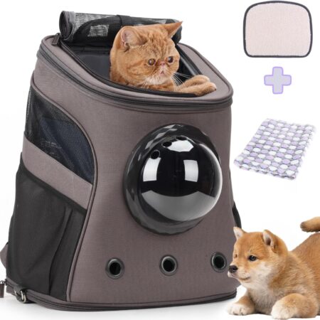 Large Pet Carrier Backpack, Bubble Backpack Carrier for Fat Cats and Puppies,Airline-Approved(Grey)