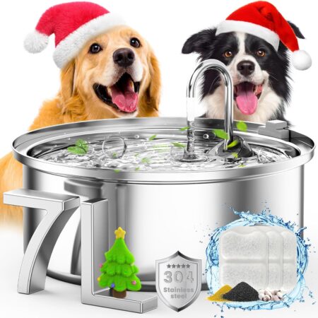 Dog Water Fountain for Large Dogs,7L/230/1.8G Stainless Steel Dog Fountain Super Quiet with Triple Filtration,Great for Large Dogs Cats and Multi-Pet Home