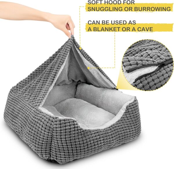Dog Beds for Large Medium Small Dogs, Rectangle Cave Hooded Blanket Puppy Bed, Luxury Anti-Anxiety Orthopedic Cat Beds for Indoor Cats, Warmth and Machine Washable (35 inches, Grey)