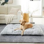 Dog Beds for Large Dogs, Plush Dog Crate Bed Fluffy Cozy Kennel Pad for Sleeping & Ease Anxiety, Washable Dog Mats with Anti-Slip Bottom for Large Medium Dogs