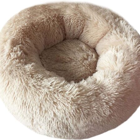 Modern Soft Plush Round Pet Bed for Cats or Small Dogs, Mini Medium Sized Dog Cat Bed Self Warming Autumn Winter Indoor Snooze Sleeping Cozy Kitty Teddy Kennel (20'' D x 8'' H, Champagne)