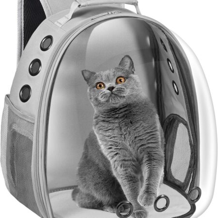 Cat Carrier Backpack, Pet Carrier Backpack Front Pack for Small Medium Cat Puppy Dog Carrier Backpack Bag Space Capsule, Airline-roved Pet Carrier for Travel Hiking Walking Camping (Grey)